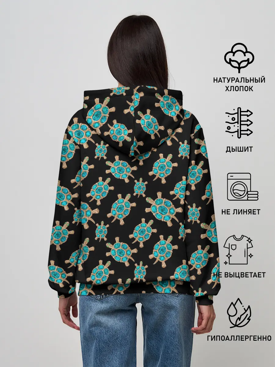 Женское худи / Бирюзовые черепашки брошка