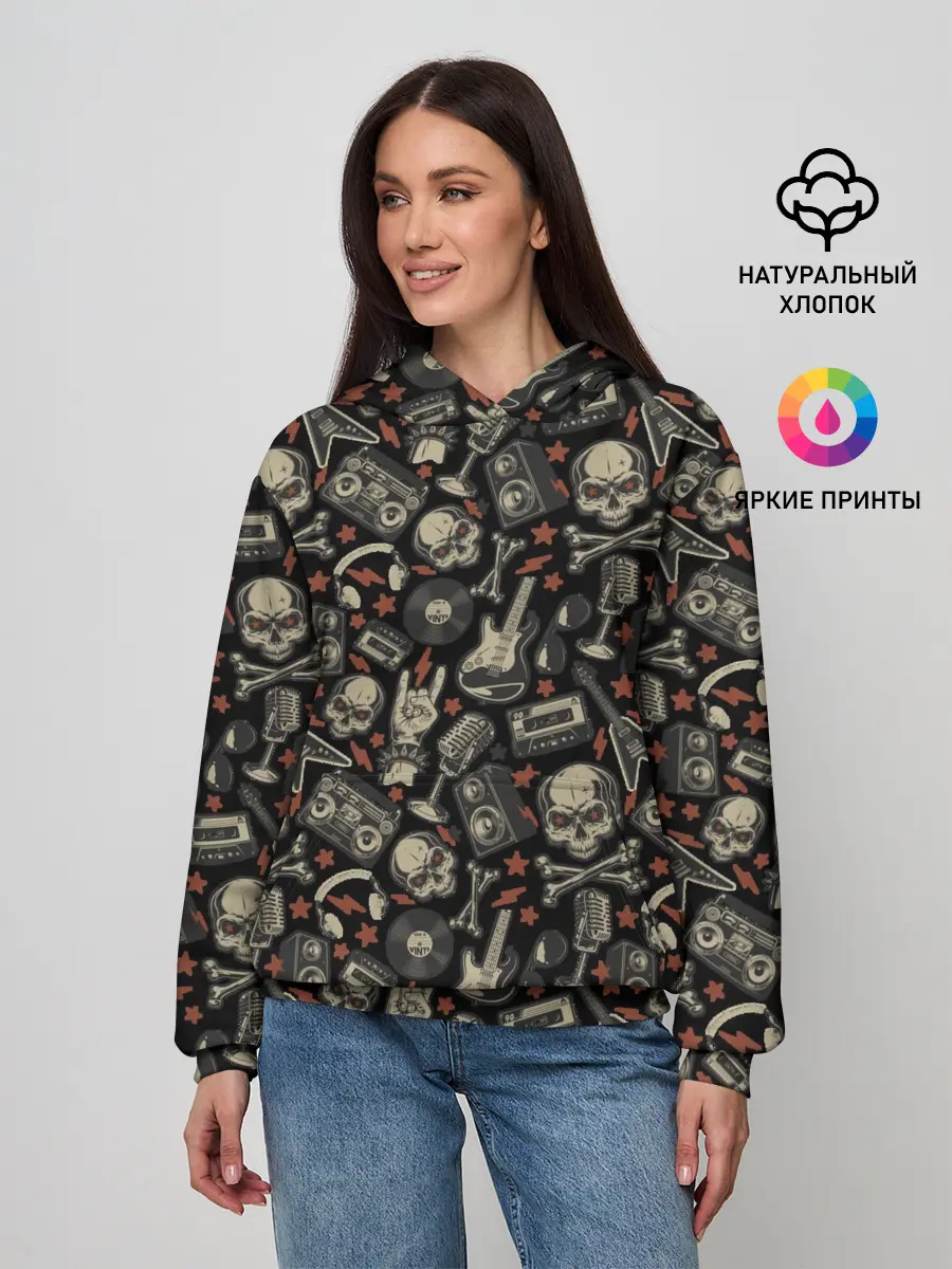 Женское худи / Scull_pattern_rock