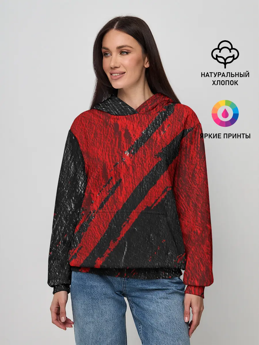 Женское худи / Красное чёрное 3D