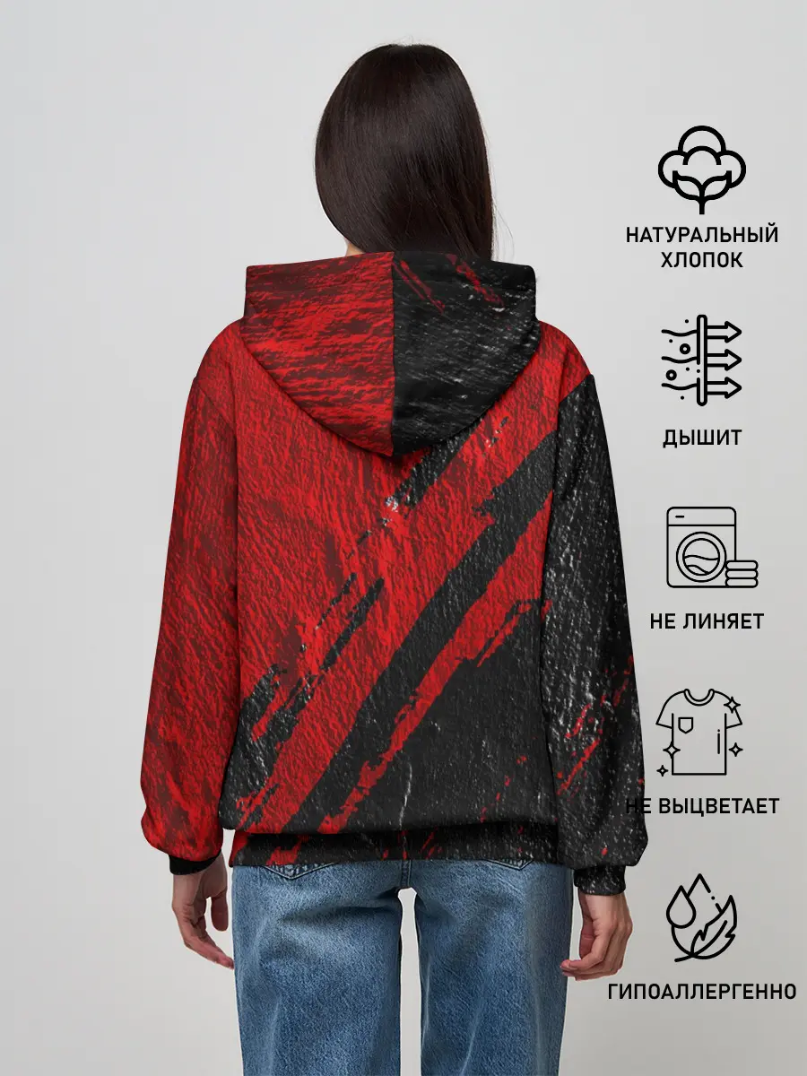 Женское худи / Красное чёрное 3D