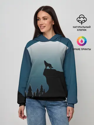 Женское худи / ВОЛК И ЛУНА 3D