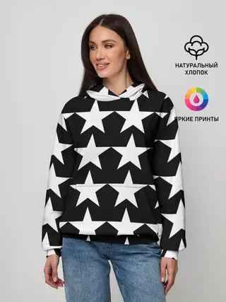 Женское худи / Белые звёзды на чёрном фоне