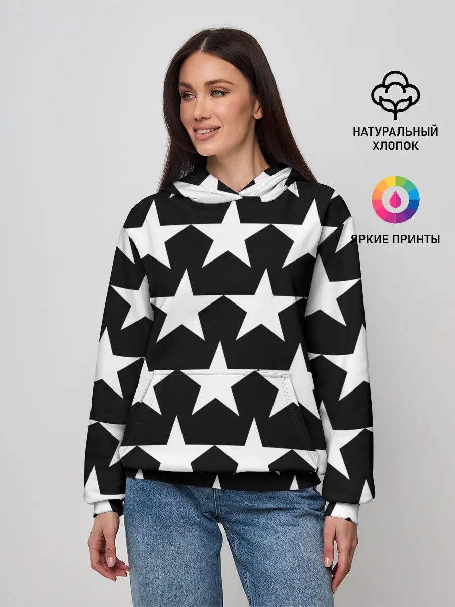 Женское худи / Белые звёзды на чёрном фоне 2
