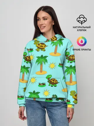 Женское худи / черепашки и пальмы