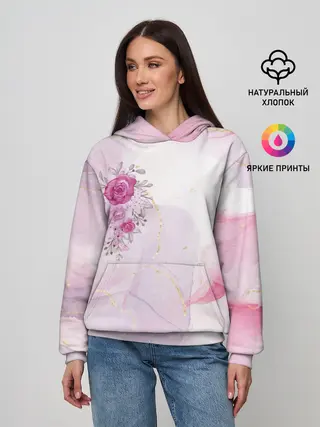 Женское худи / Цветы роспись акварелью