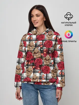 Женское худи / Розы в клеточку