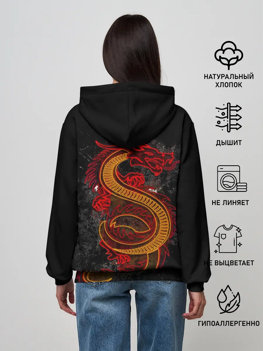 Женское худи / НЕОНОВЫЙ ДРАКОН, 3d