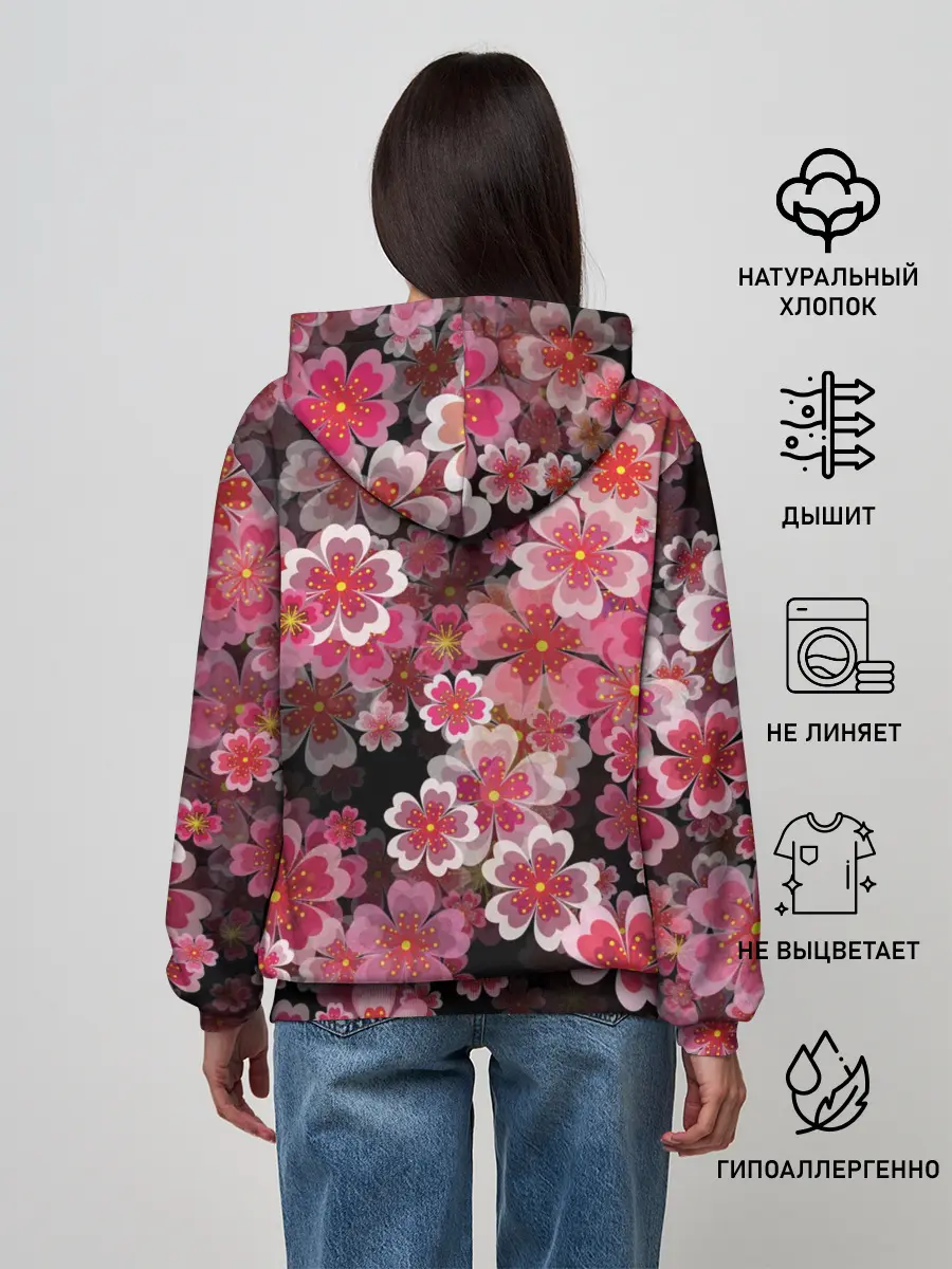 Женское худи / Иероглифы и Сакура 3D