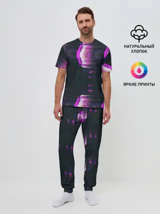 Мужская пижама с брюками / Розовый глитч