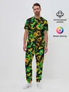 Мужская пижама с брюками / Абстрактный желто-зеленый узор