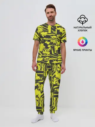 Мужская пижама с брюками / Желтая текстура