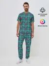 Мужская пижама с брюками / Бирюзовый клетчатый узор