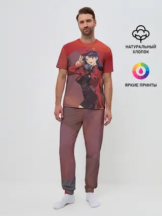 Мужская пижама с брюками / Misato Katsuragi на красном