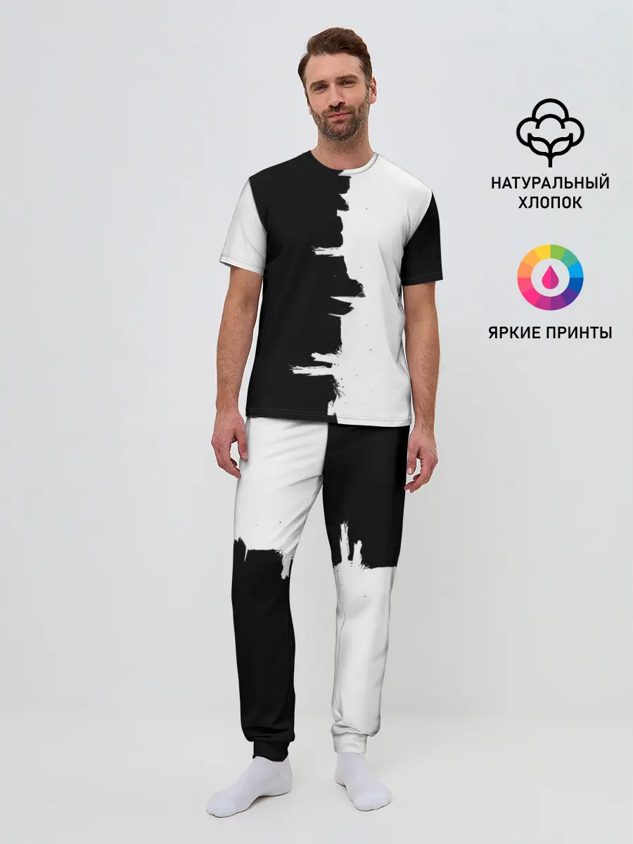 Мужская пижама с брюками / Черным по белому