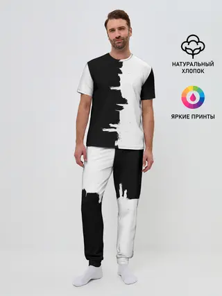 Мужская пижама с брюками / Черным по белому