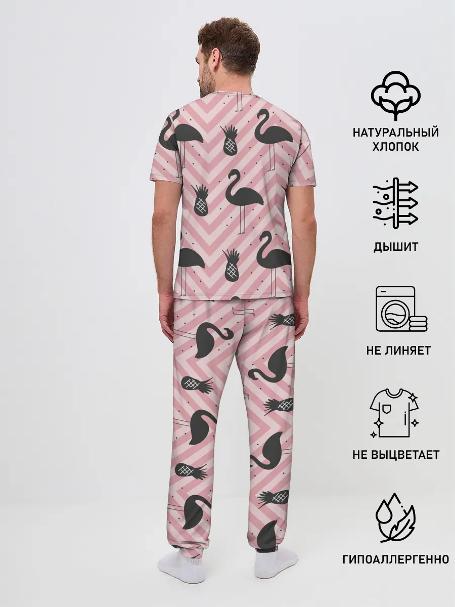 Мужская пижама с брюками / Черный фламинго