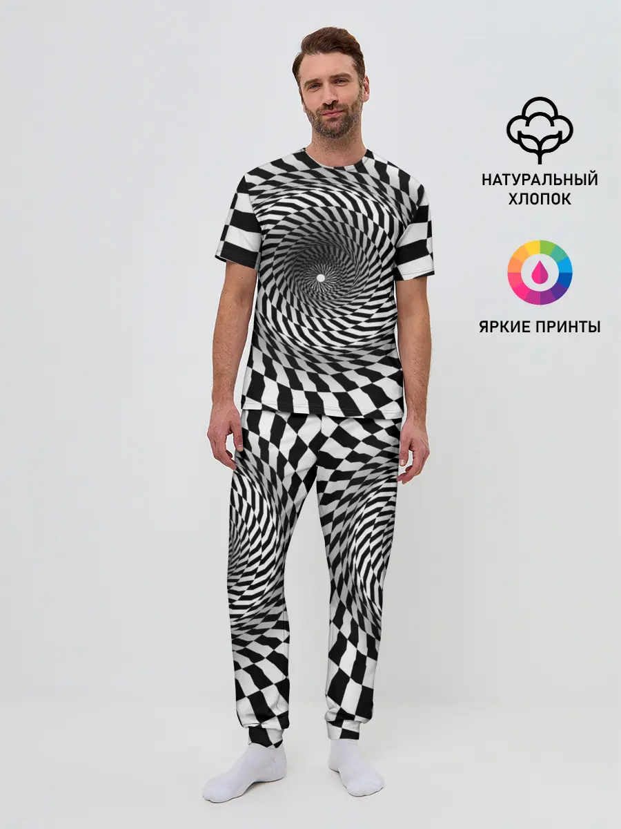 Мужская пижама с брюками / Оптические квадраты