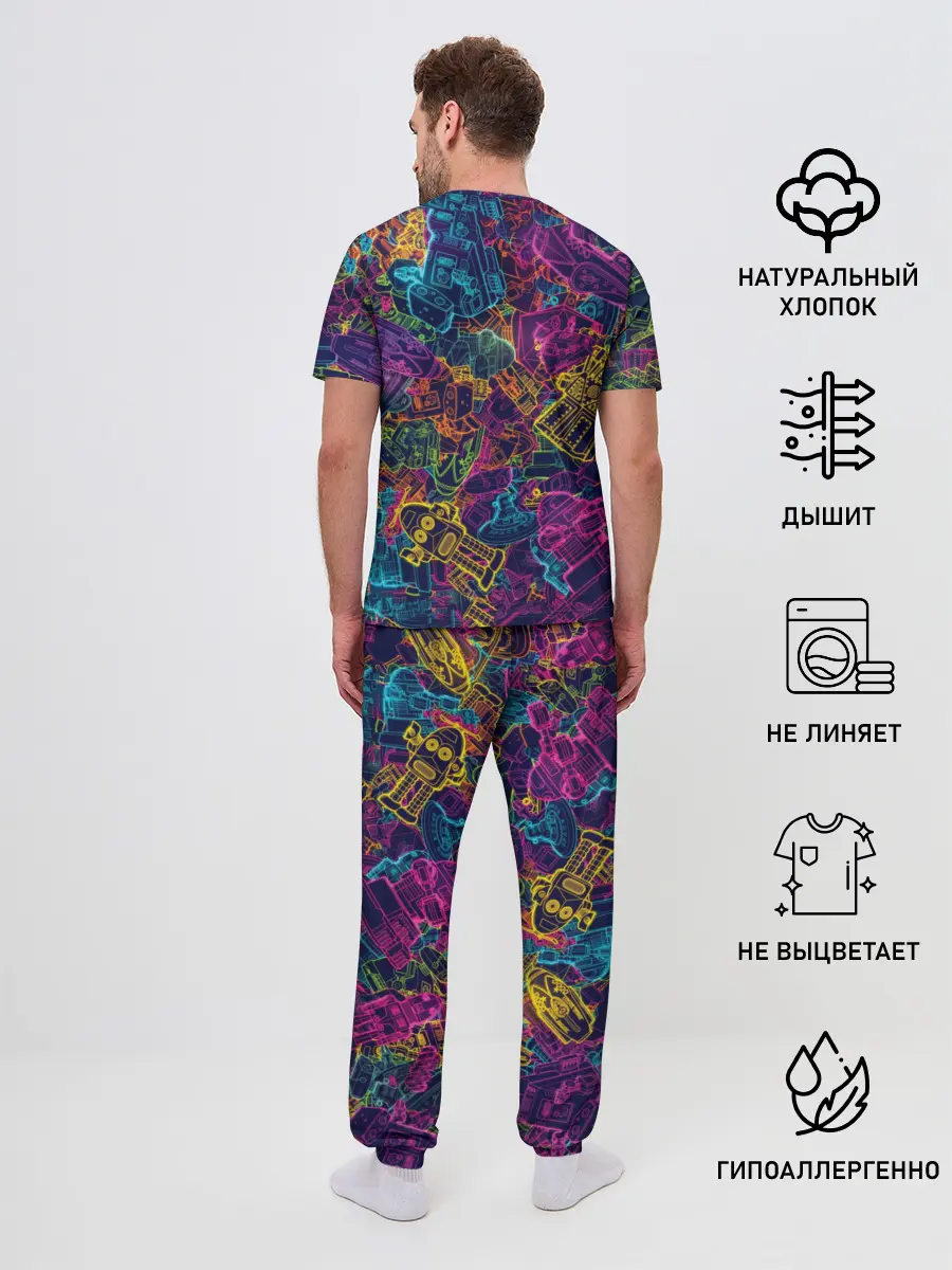 Мужская пижама с брюками / Neon Robots