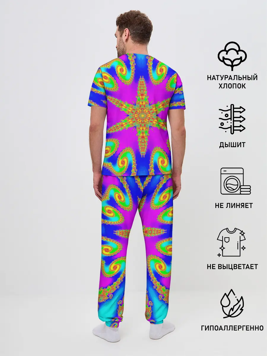 Мужская пижама с брюками / Неоновый фрактал