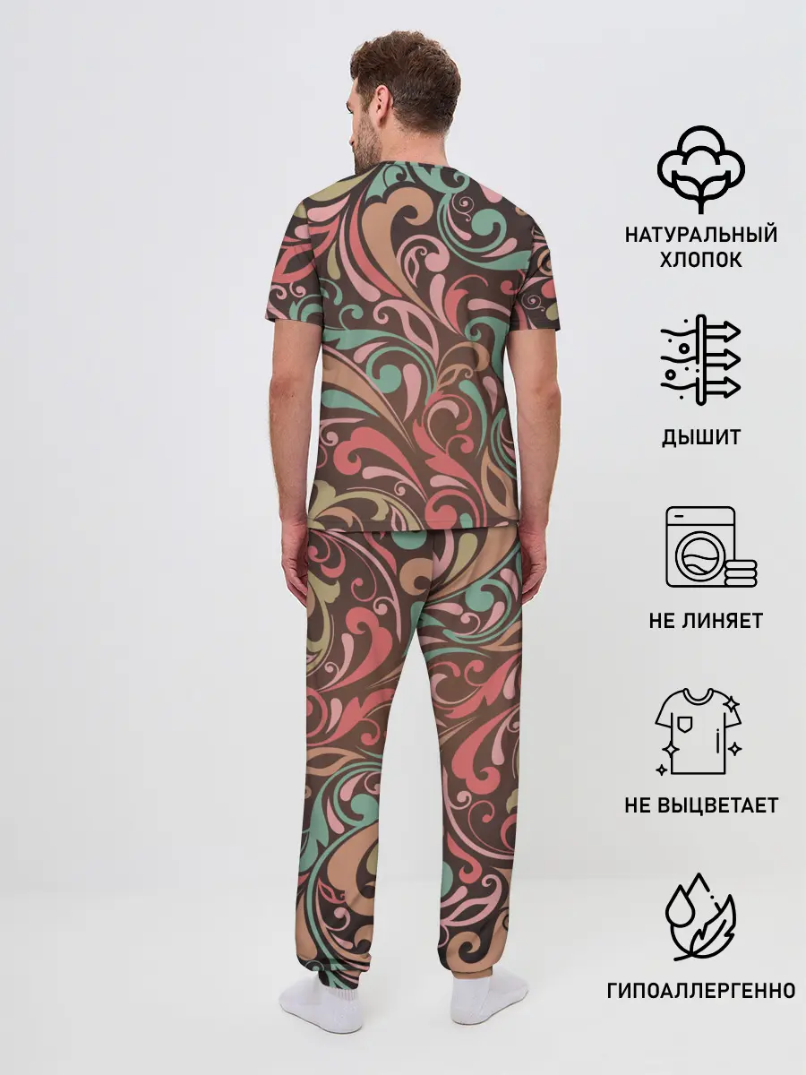 Мужская пижама с брюками / Узор хохломы
