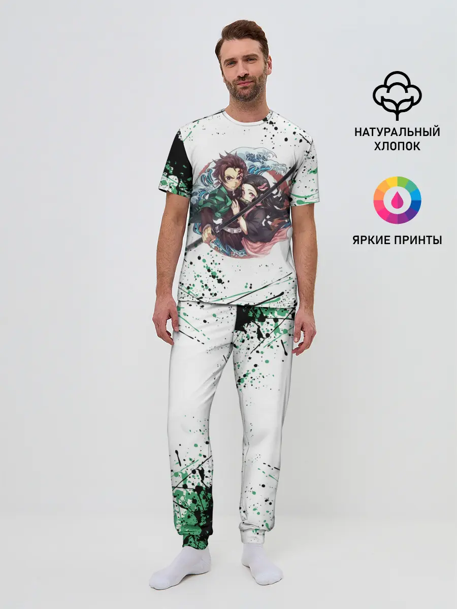 Мужская пижама с брюками / Брызги красок Demon Slayer
