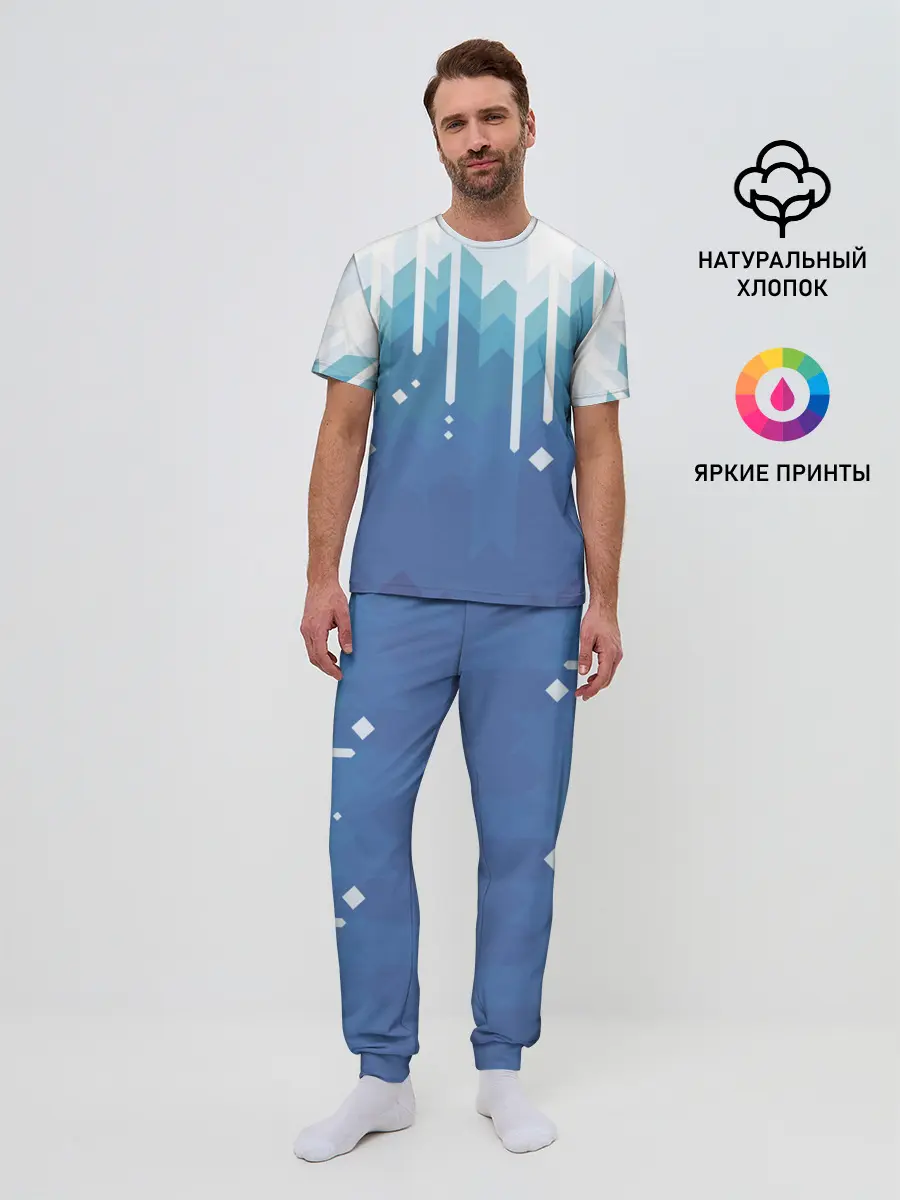 Мужская пижама с брюками / Пиксельные сливки
