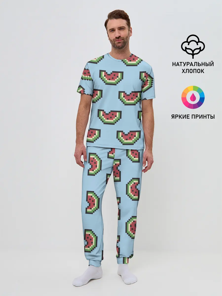 Мужская пижама с брюками / Пиксельный арбуз