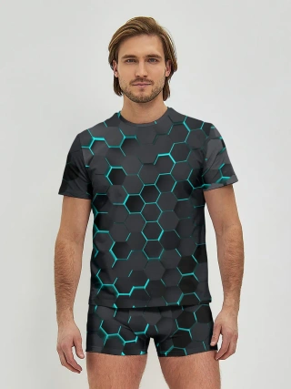 Мужские трусы с футболкой / 3D соты BLUE