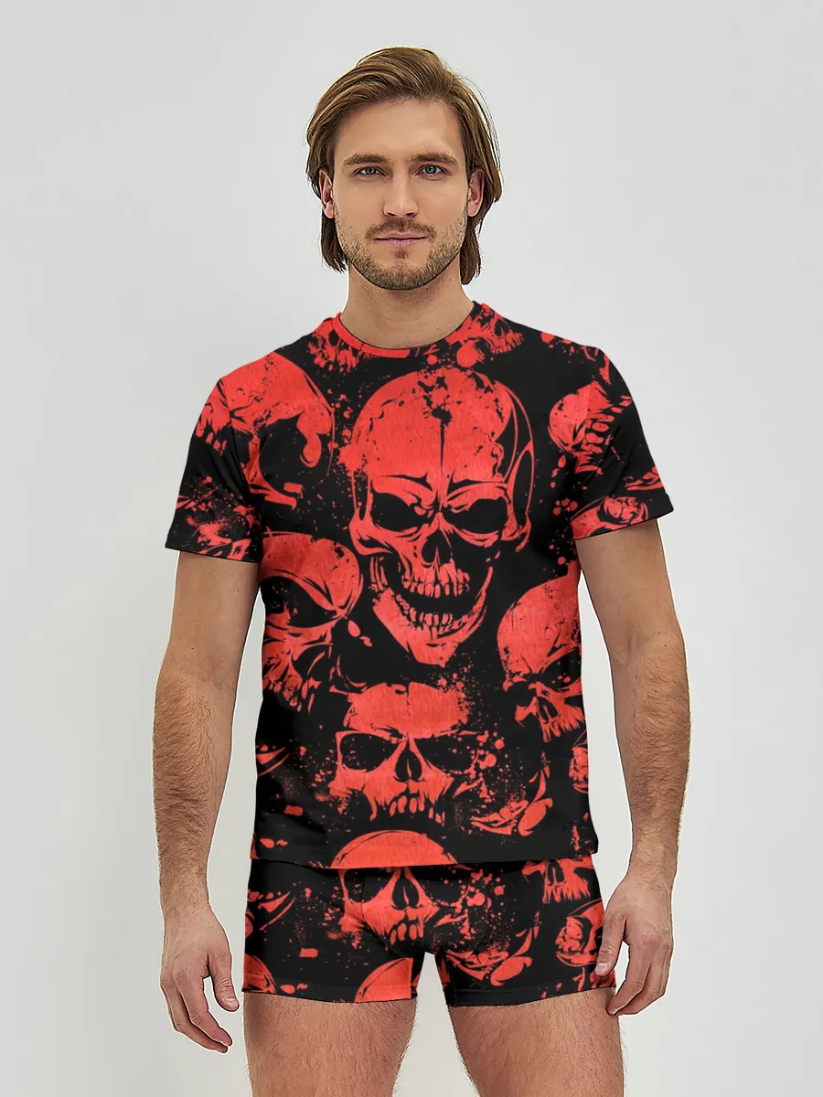Мужские трусы с футболкой / Skulls pattern