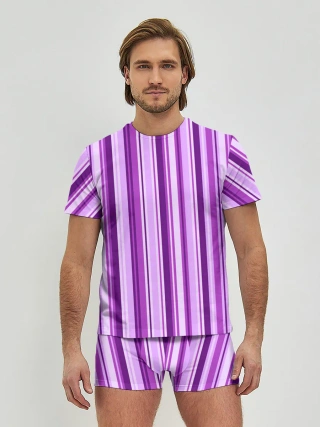 Мужские трусы с футболкой / Фиолетово-чёрные полосы