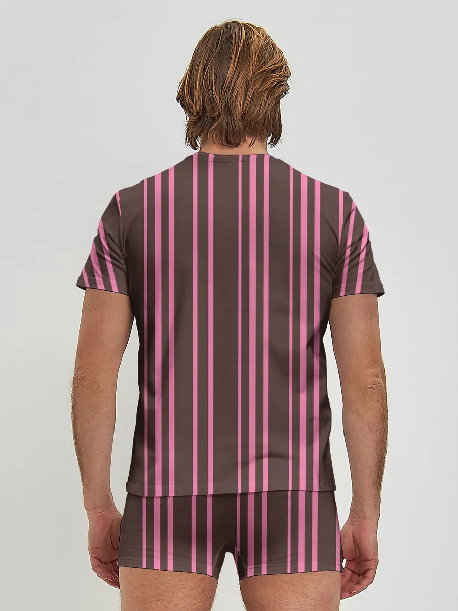 Мужские трусы с футболкой / Чёрно-розовые линии