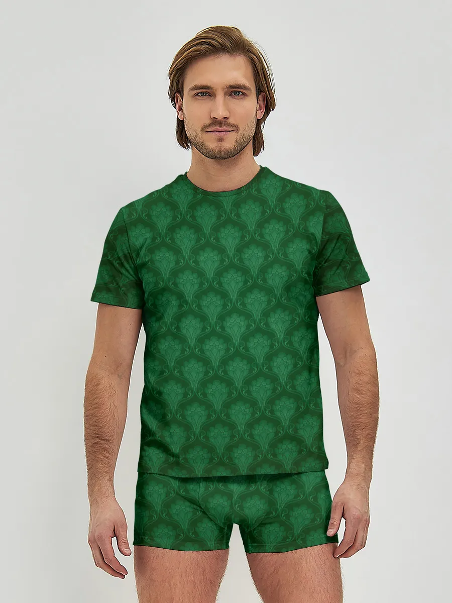 Мужские трусы с футболкой / Готические зелёные цветы