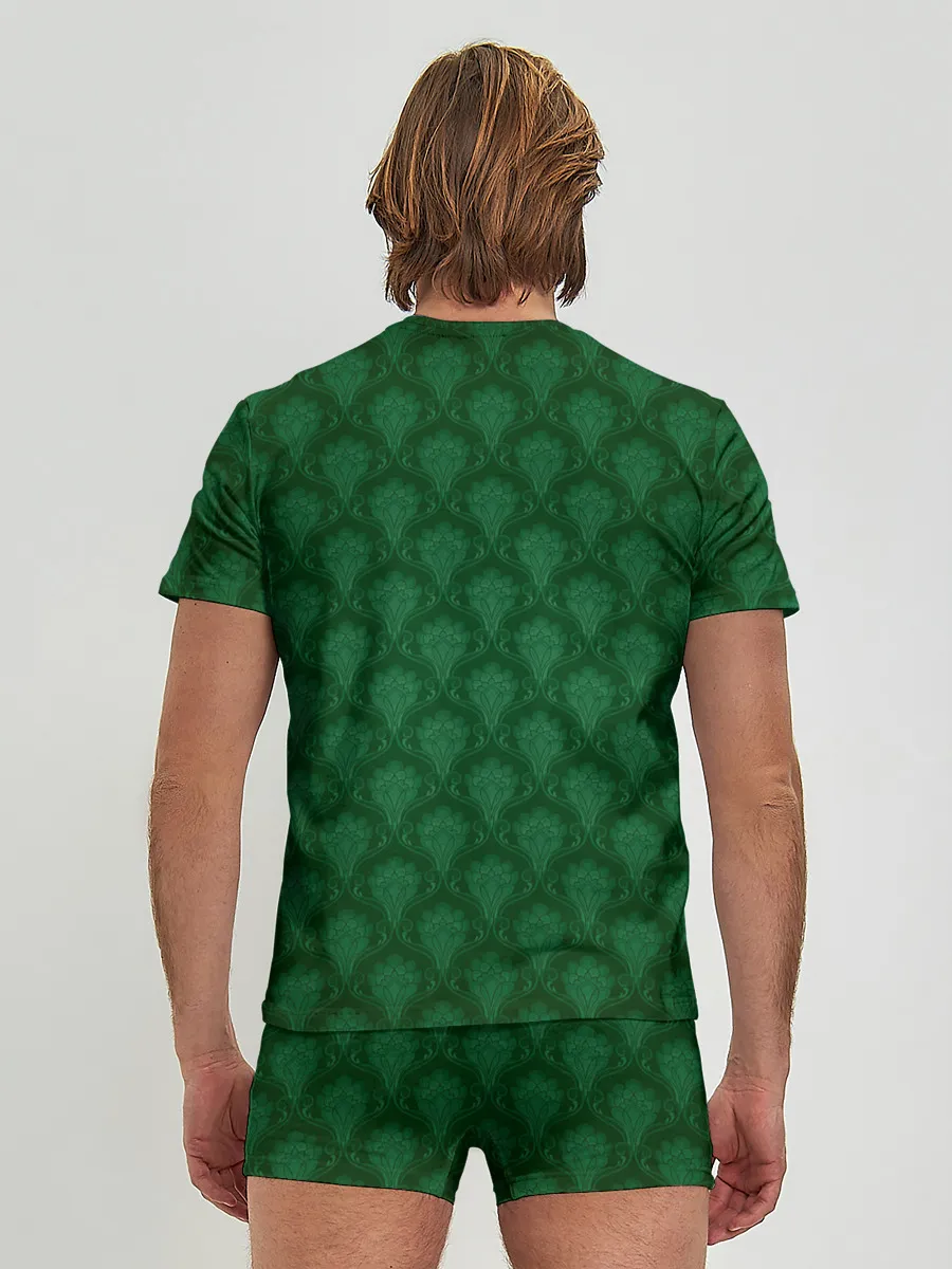 Мужские трусы с футболкой / Готические зелёные цветы