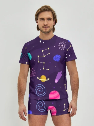 Мужские трусы с футболкой / Космический пейзаж