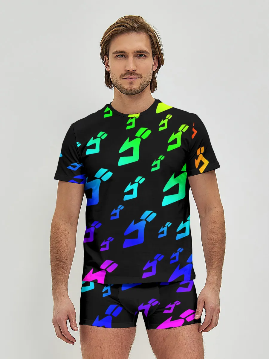 Мужские трусы с футболкой / Радужный Паттерн Лого ДжоДжо