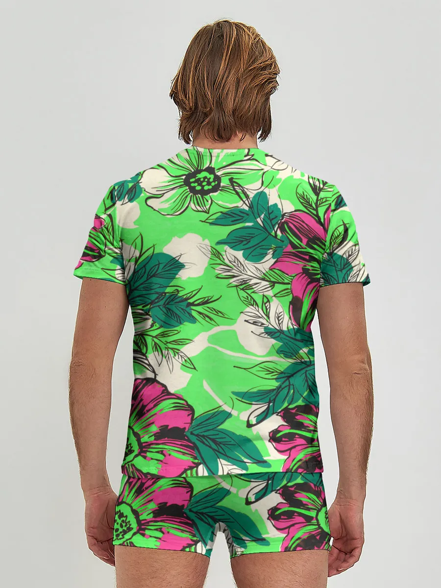 Мужские трусы с футболкой / Цветы в неоне
