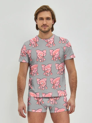 Мужские трусы с футболкой / РОЗОВЫЕ СЛОНИКИ ПАТТЕРН