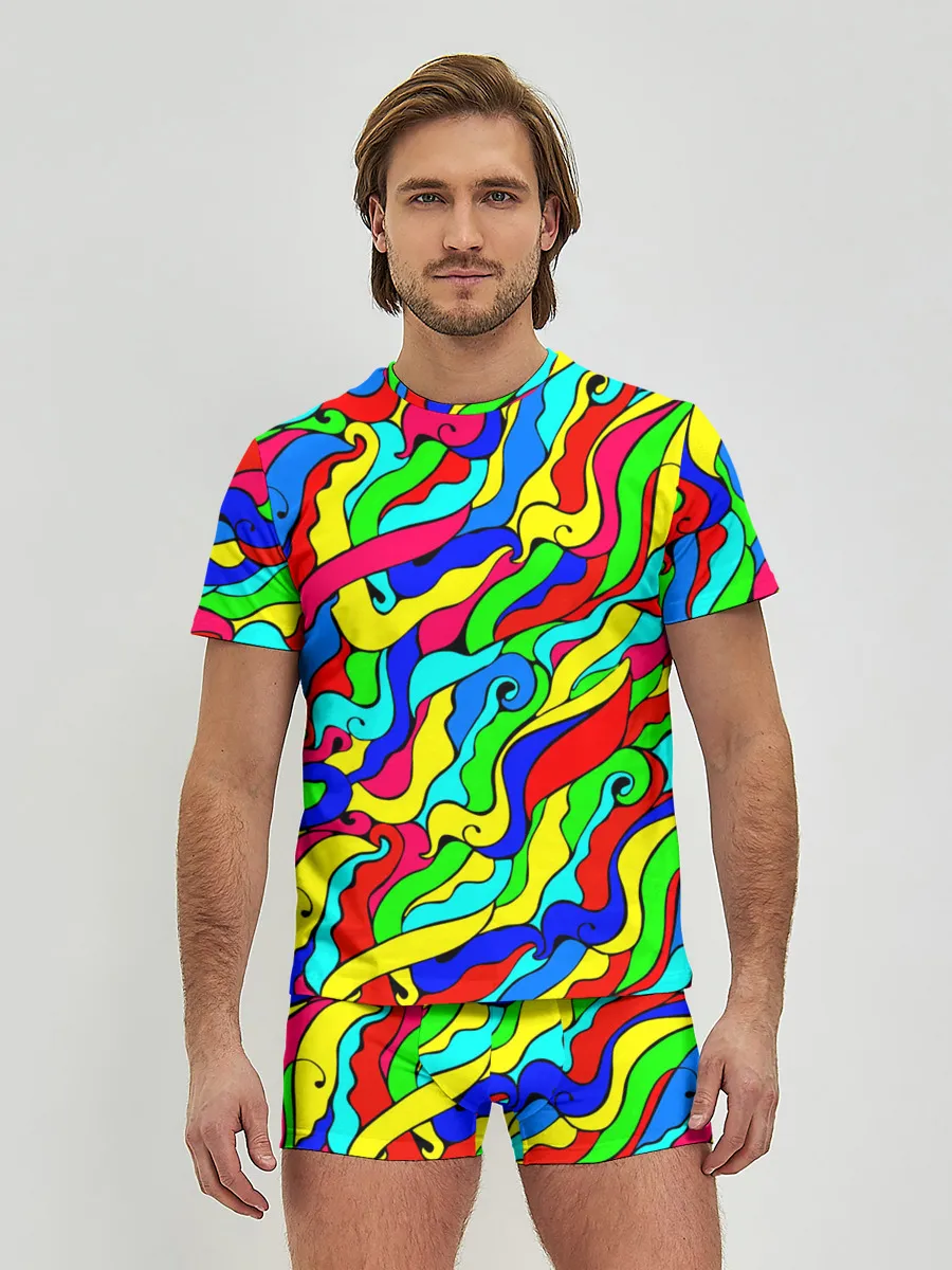 Мужские трусы с футболкой / Красочные узоры/абстракционизм