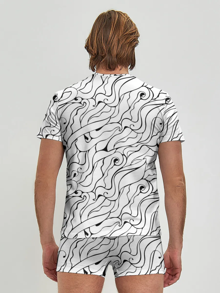 Мужские трусы с футболкой / Черно-белые узоры