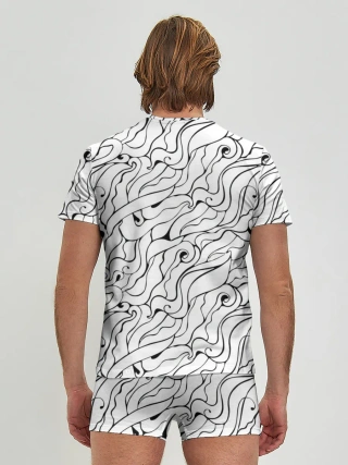 Мужские трусы с футболкой / Черно-белые узоры