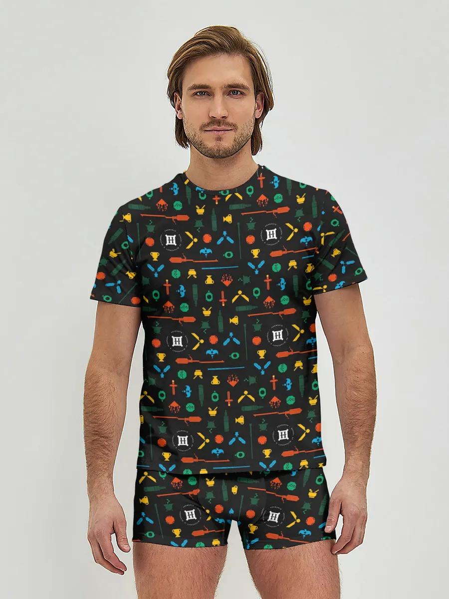 Мужские трусы с футболкой / Хогвартс паттерн