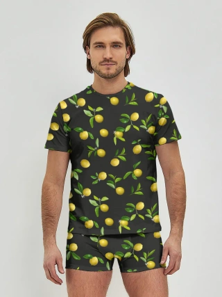 Мужские трусы с футболкой / Лимончики на черном