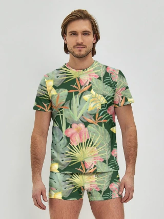 Мужские трусы с футболкой / Тропические растения и цветы