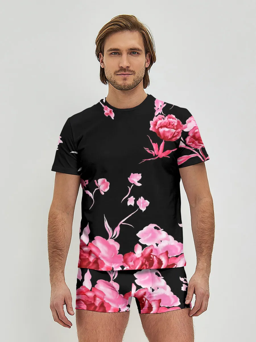Мужские трусы с футболкой / Яркие розы