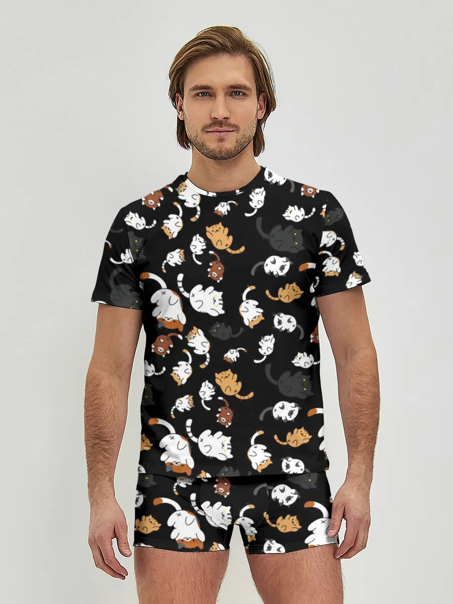 Мужские трусы с футболкой / Котята паттерн