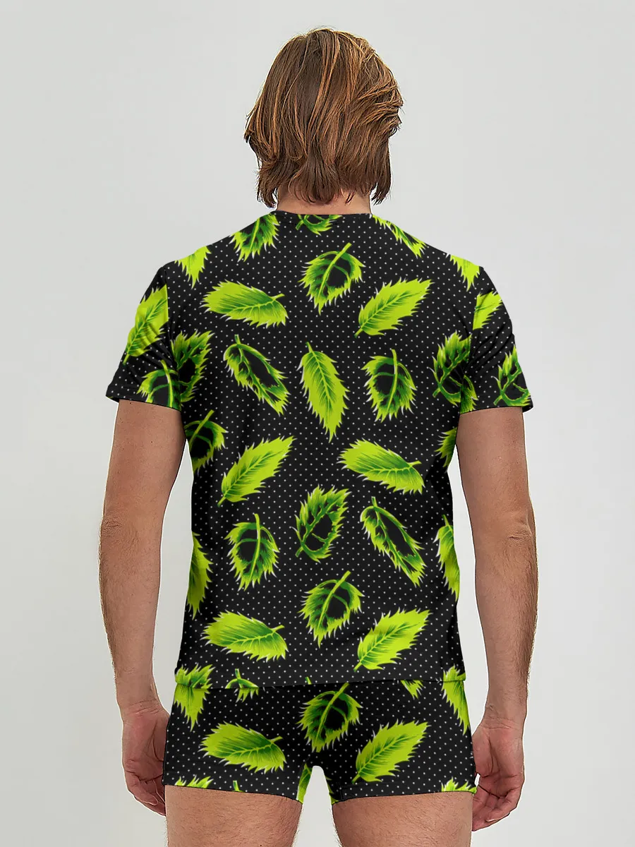 Мужские трусы с футболкой / Зеленые листья