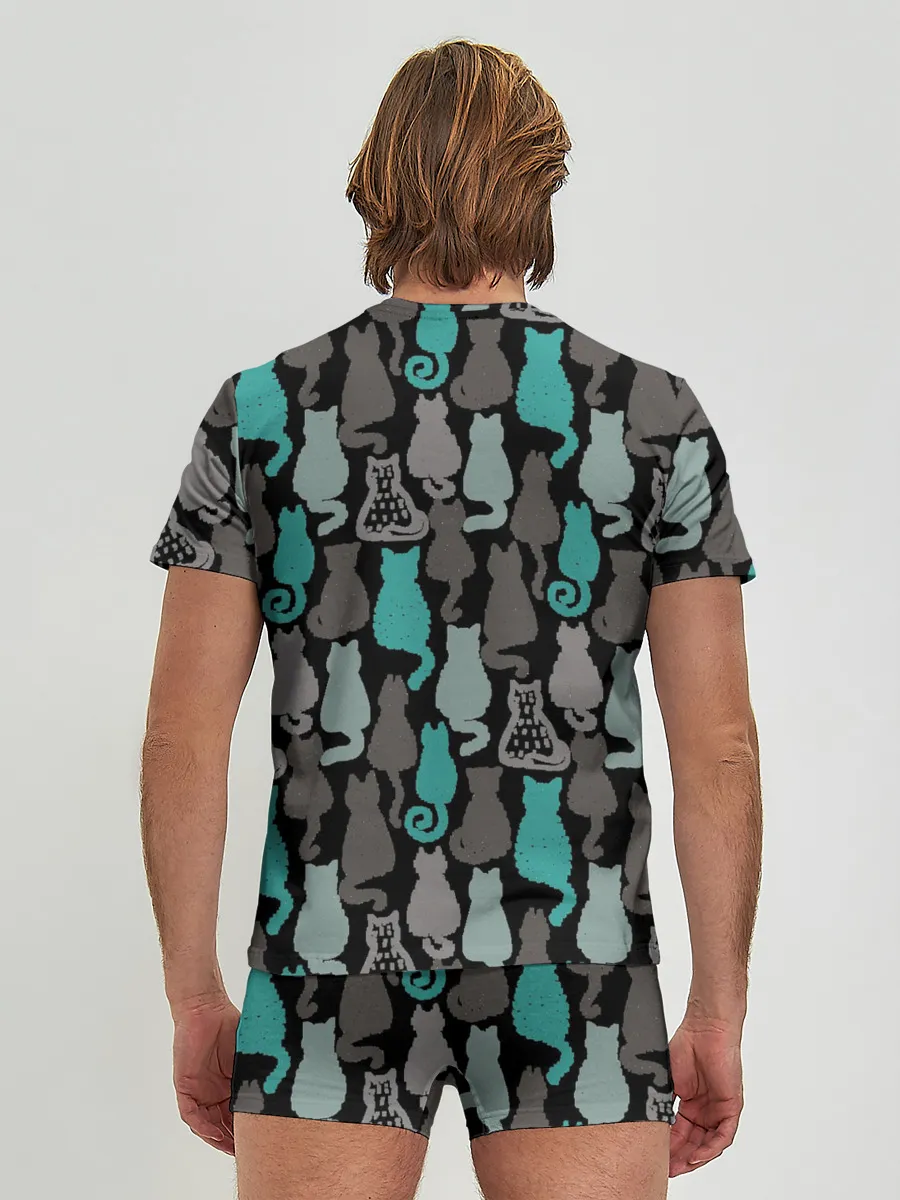 Мужские трусы с футболкой / Коты паттерн