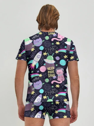 Мужские трусы с футболкой / Коты-космонавты