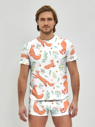 Мужские трусы с футболкой / Акварельные лисички