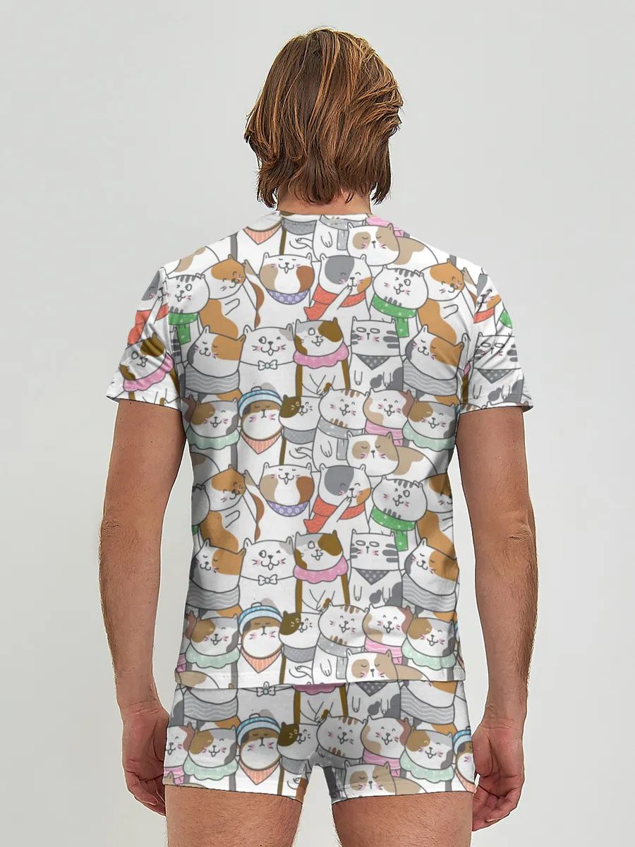 Мужские трусы с футболкой / Большая семья котиков
